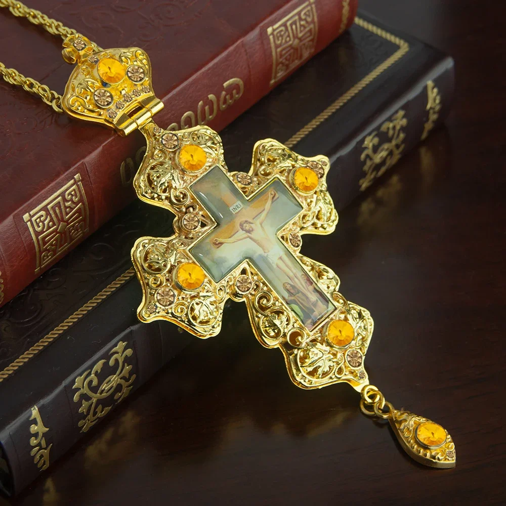 HTISOK Halskette mit östlichen orthodoxen Kreuz, Kirche, Bischofs Brustkreuz-Anhänger für Priester, Ordination, orthodoxer Kreuz-Anhänger – Detail 6