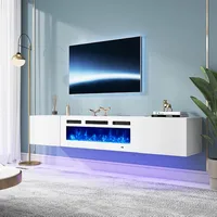 TV Stand with 36" Electric Fireplace, Wall Mounted Fireplace Entertainment Center with Storage, 70" TV Console with Fireplace 2