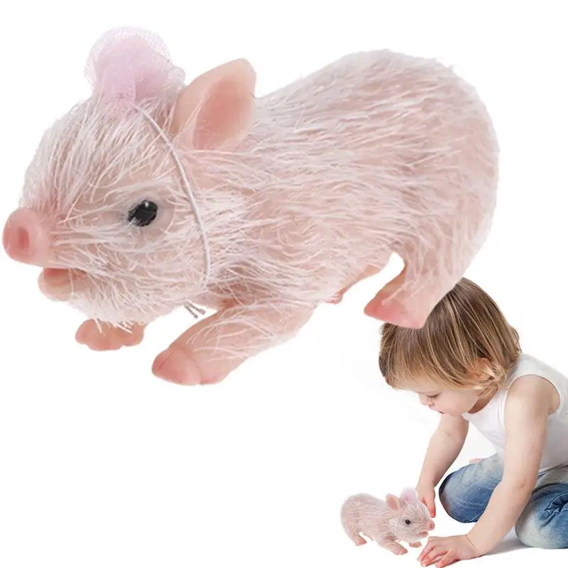 Pig 13cm/5in Pig Toys With Hair Stretchy Fake Animals Full Body Hand Silicone Baby Pig Kids Doll Collections alloy model bicycle finger toy die cast replica for dollhouse miniature mountain bike for boutique collections doll house decor