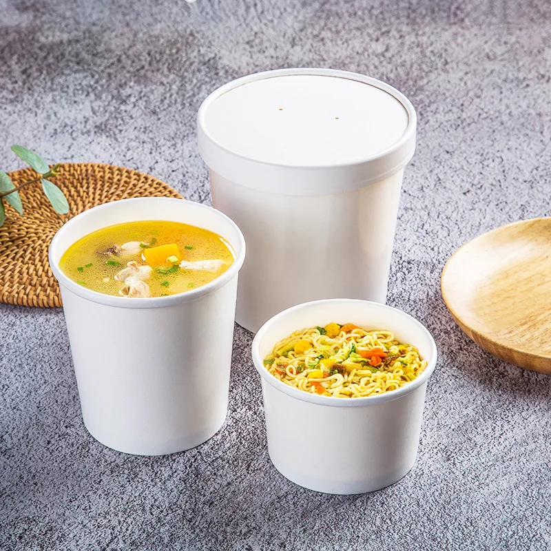 Soup Cups Paper Containers Kraft Food Disposable Go To Bowls Ice Cream Cup  Lids Compostable Recyclable Hot With - AliExpress