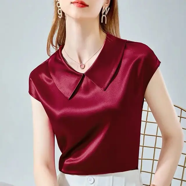 camisas de mujer elegant Ice silk Shirt plus size artificial silk tops Acetate satin Blouse Doll Collar White Girlish blouse 5