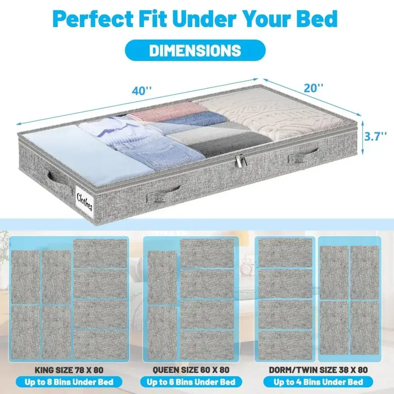 Under Bed Storage Bins 2PCS Large Capacity Clothes Organizer Box with Lid Foldable Space Saving Bedroom Storage Containers - Image 2