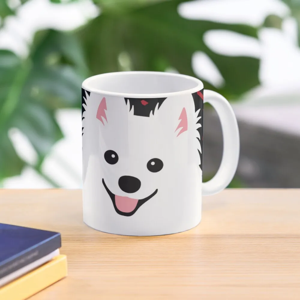 

Happy Spitz Dog & Sakura - Japanese Kirie Paper Cutting Art Style (Black) Coffee Mug Thermo Cups For Customs Mixer Mug