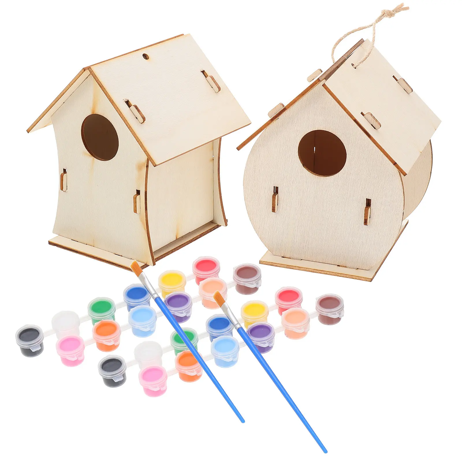 2 세트 어린이 DIY 나무 새 둥지 낙서 그림 키트 크리 에이 티브 공예 홈 인테리어 아트 DIY 버드 하우스 키트 그림 재료