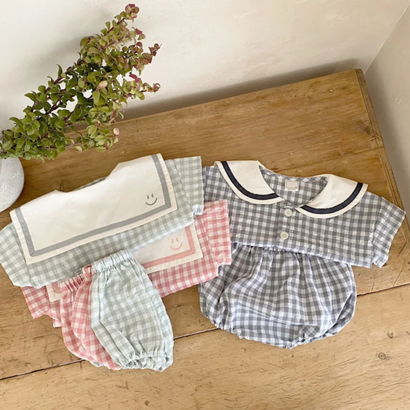 

Preppy Style Baby Boys Girls Short Sleeve Grid T-Shirt + Shorts Clothing Sets Kids Baby Boy Girl Casual Suit Children's Clothes
