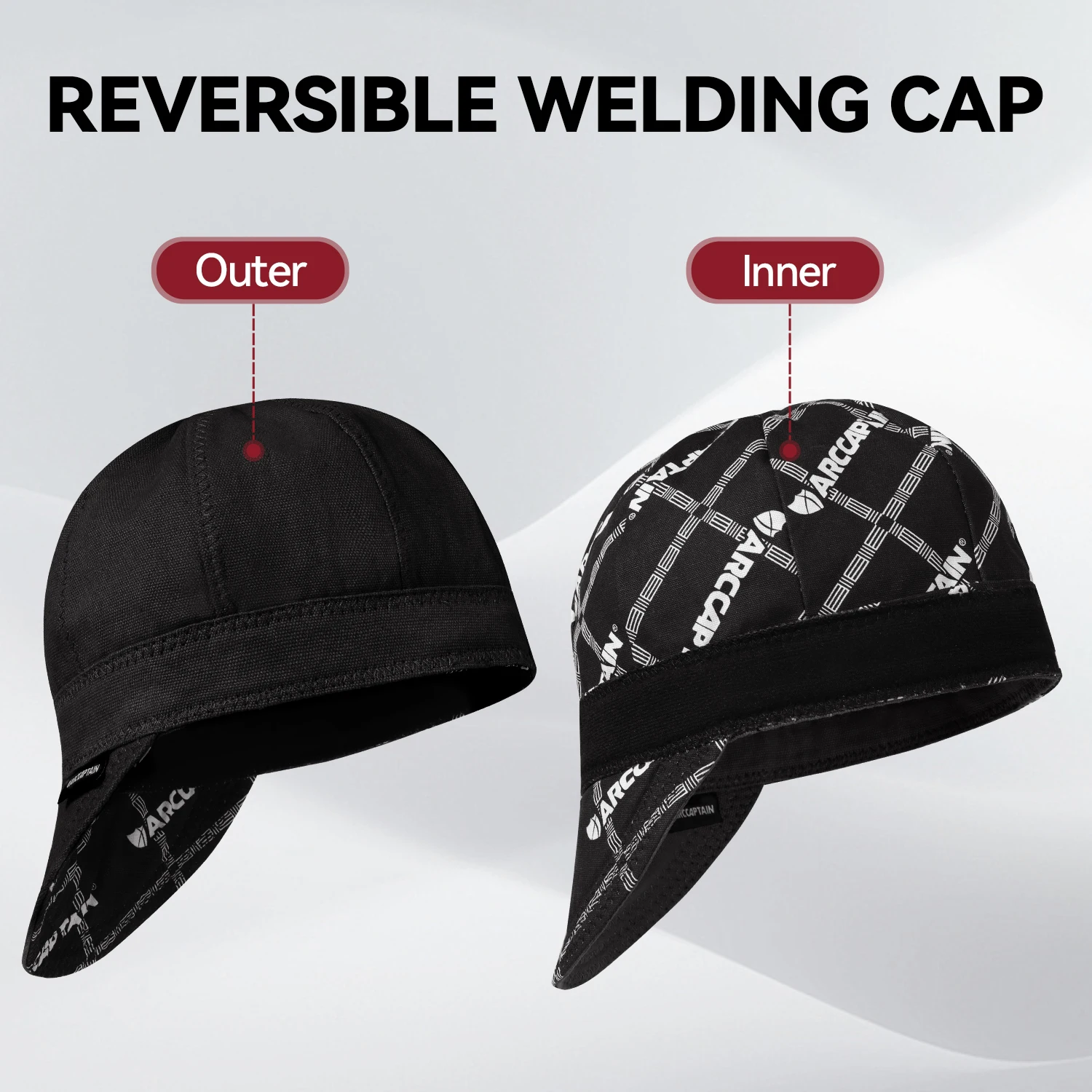 Fullsheild Reversible Welding Cap - Flame Resistant CAT 2, 6-Panel FR Welder Hat For Men & Women, 2-Pack