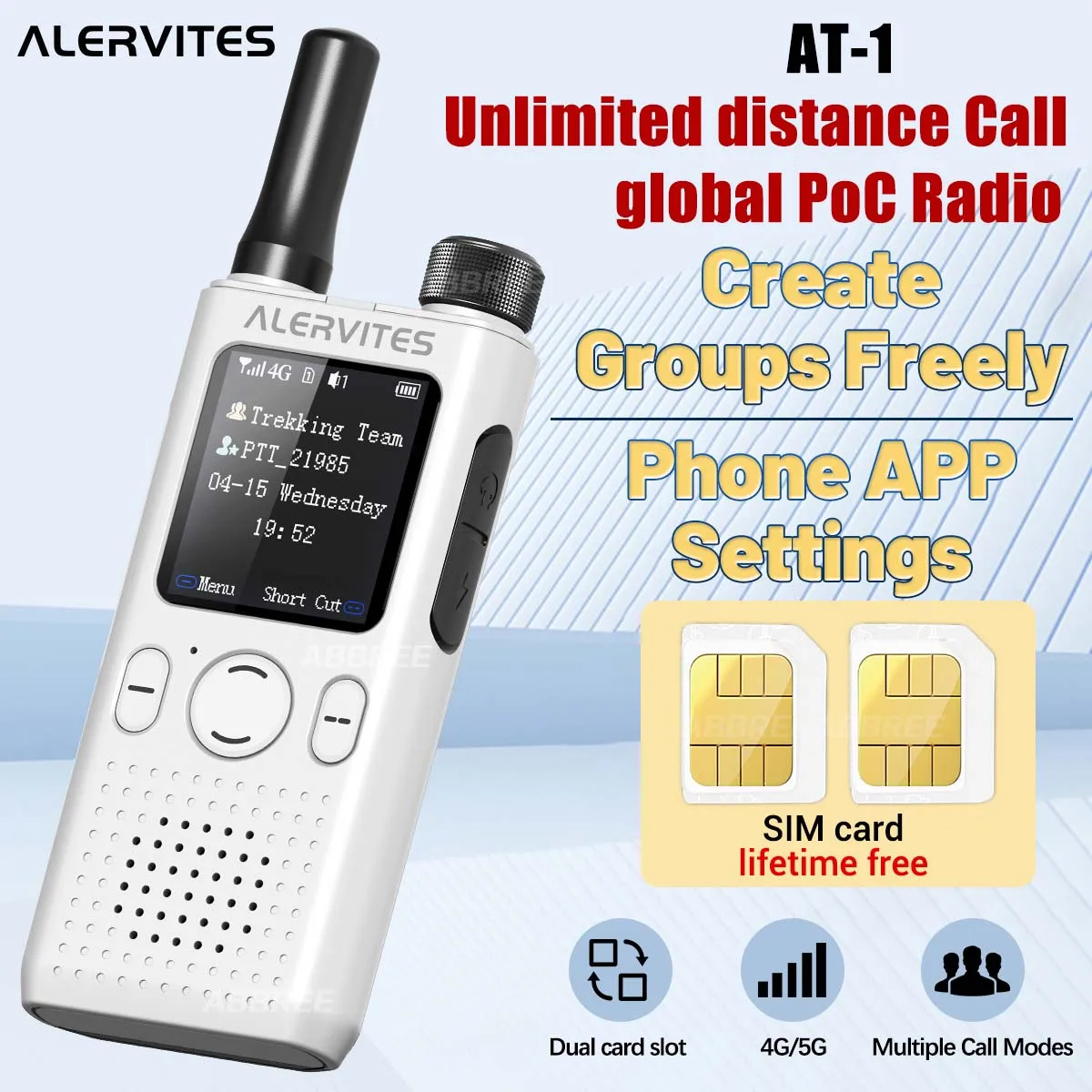 BAOFENG AT-1 POC 무전기 무제한 거리 통화 글로벌 폰 앱 연결 듀얼 카드 슬롯 ALERVITES 네트워크 라디오