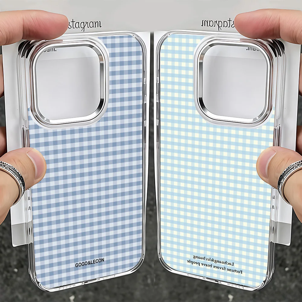 Korean INS Blue Checkered Grid Pattern Phone Case