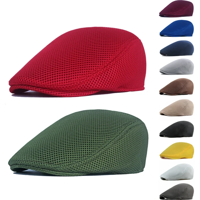 Summer Breathable Mesh Newsboy Hat Men Women Elastic Adjustable Beret Cap Paperboy Solid Color Golf Hats Driver Flat Caps 1