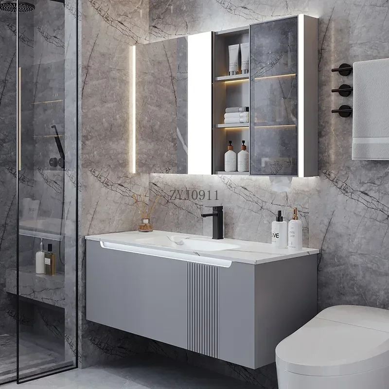 *Luxury Modern Bathroom Cabinet Vanity Slate Integrated Washbasin Sink Smart Mirror Cabinet Bathroom Vanity