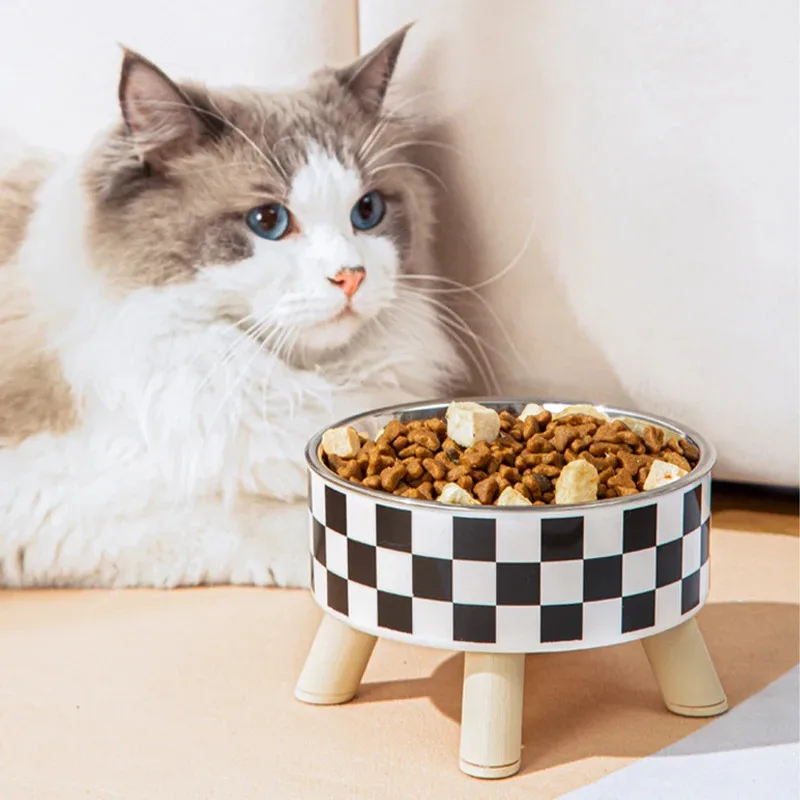 Pet Cat and Dog Bowl Pet cat and dog bowl polka-dot plaid stainless steel anti-slip easy to clean
