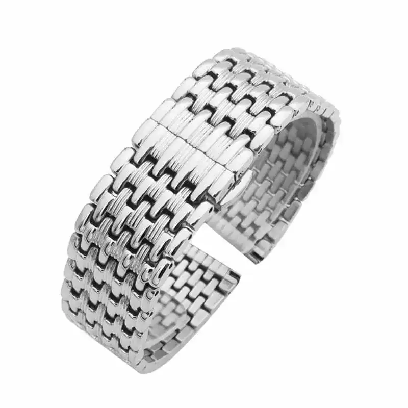 18mm 20mm 22mm Stainless Steel Solid Butterfly Buckle Bead of Rice Straight End Watch Band Strap Fit for All Watches