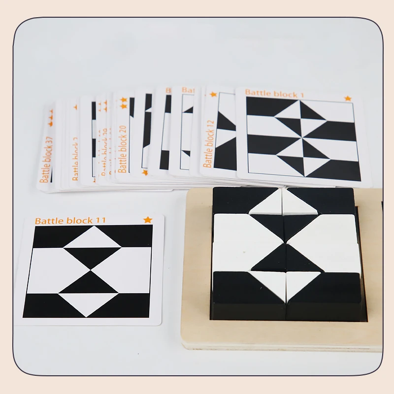 Wooden White And Black Jigsaw Puzzle Tangram Toy Kids Early Education Sorting Battle Games Toys Children Gift Brain Teaser Game 3