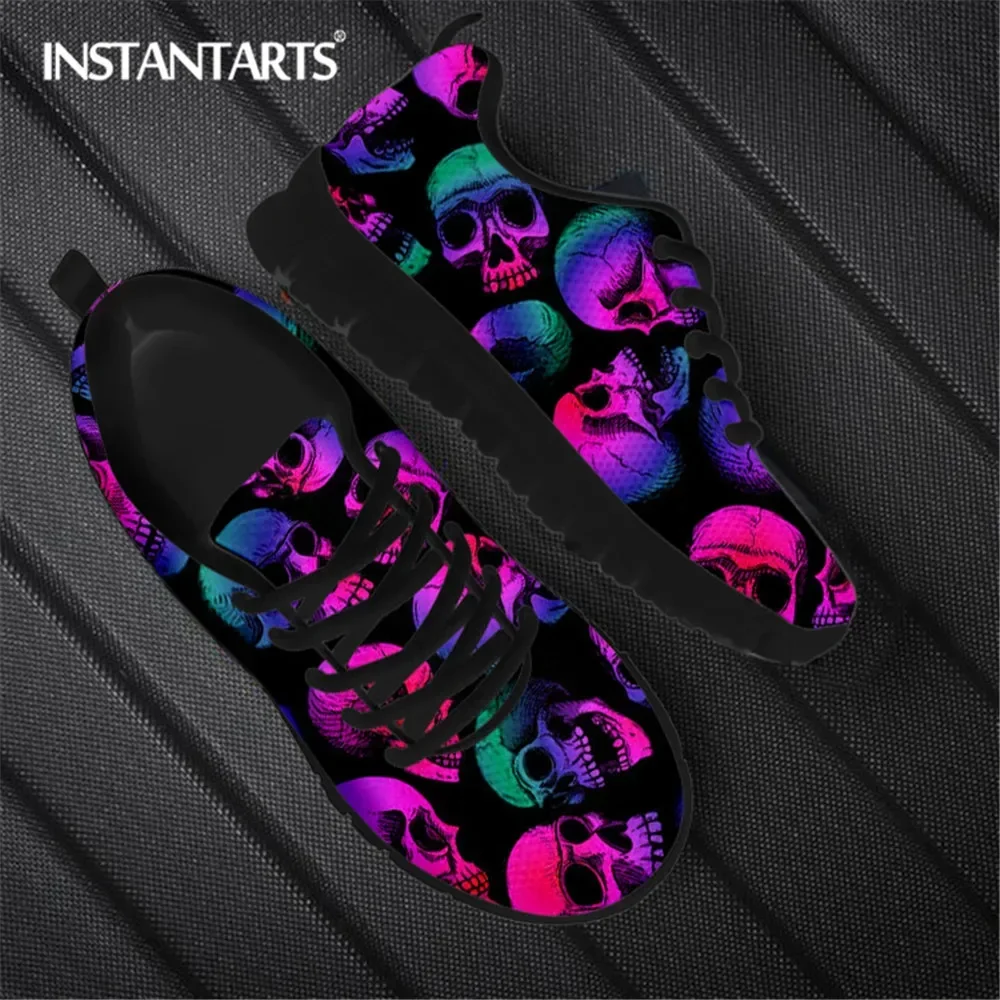 Vintage Gradient Skull Pattern Women Casual Sneaker Lightweight Lace Up Flat Shoes For Ladies Soft Footwear