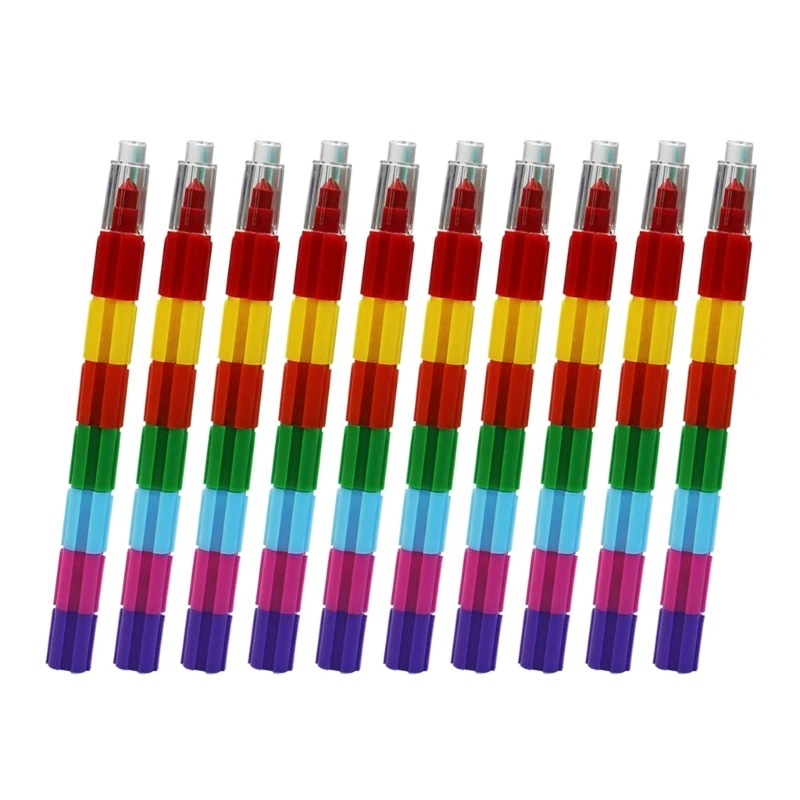 Stackable 10 Color Building Blocks Crayon Pen Birthday Party Gift Bag Fillers for Kid Student Drawing 10PCS colored crayons children painting supplies