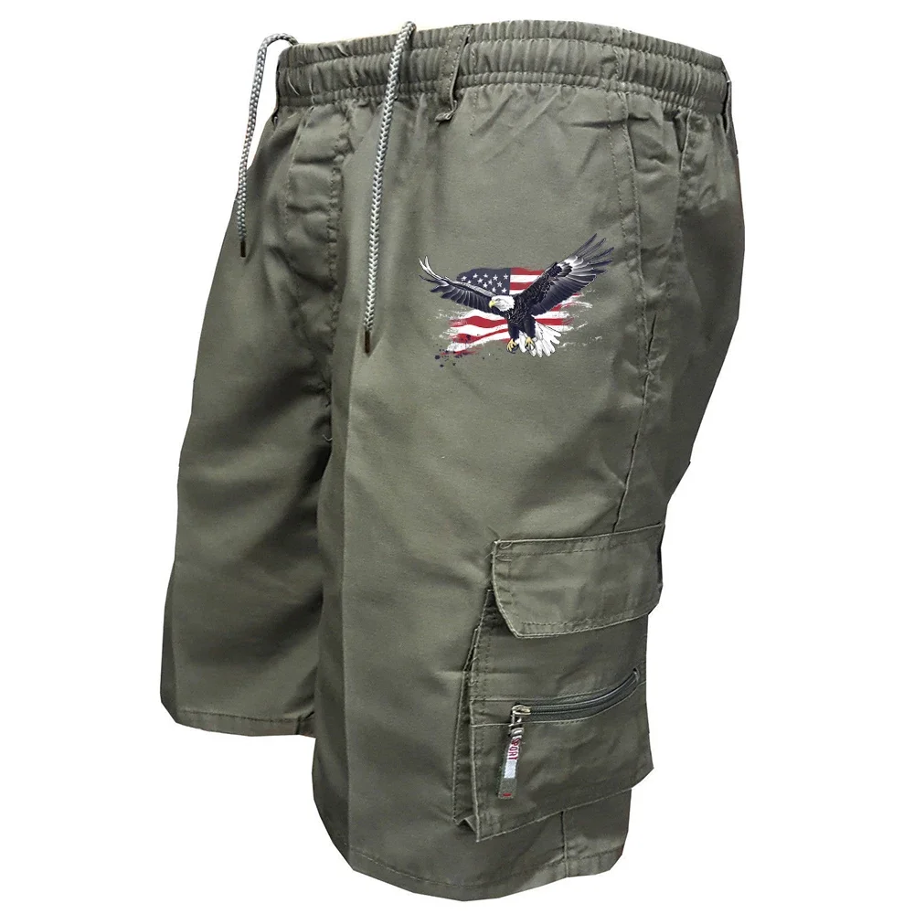 Male Cargo Shorts Elastic Waist Cycling Shorts Multi-pockets Loose Work Short Pants Outdoor Sport Printed Casual Shorts, view 6