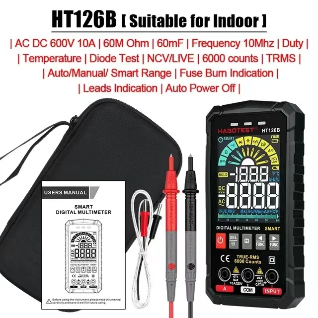 Multimètre numérique intelligent HT126B avec NCV et alarme filaire