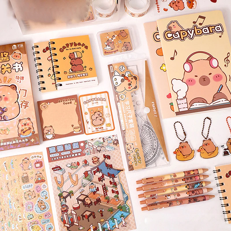 Kawaii Capybara Cartoon Stationery Set - Cute Handbag & Office Supplies Gift Set
