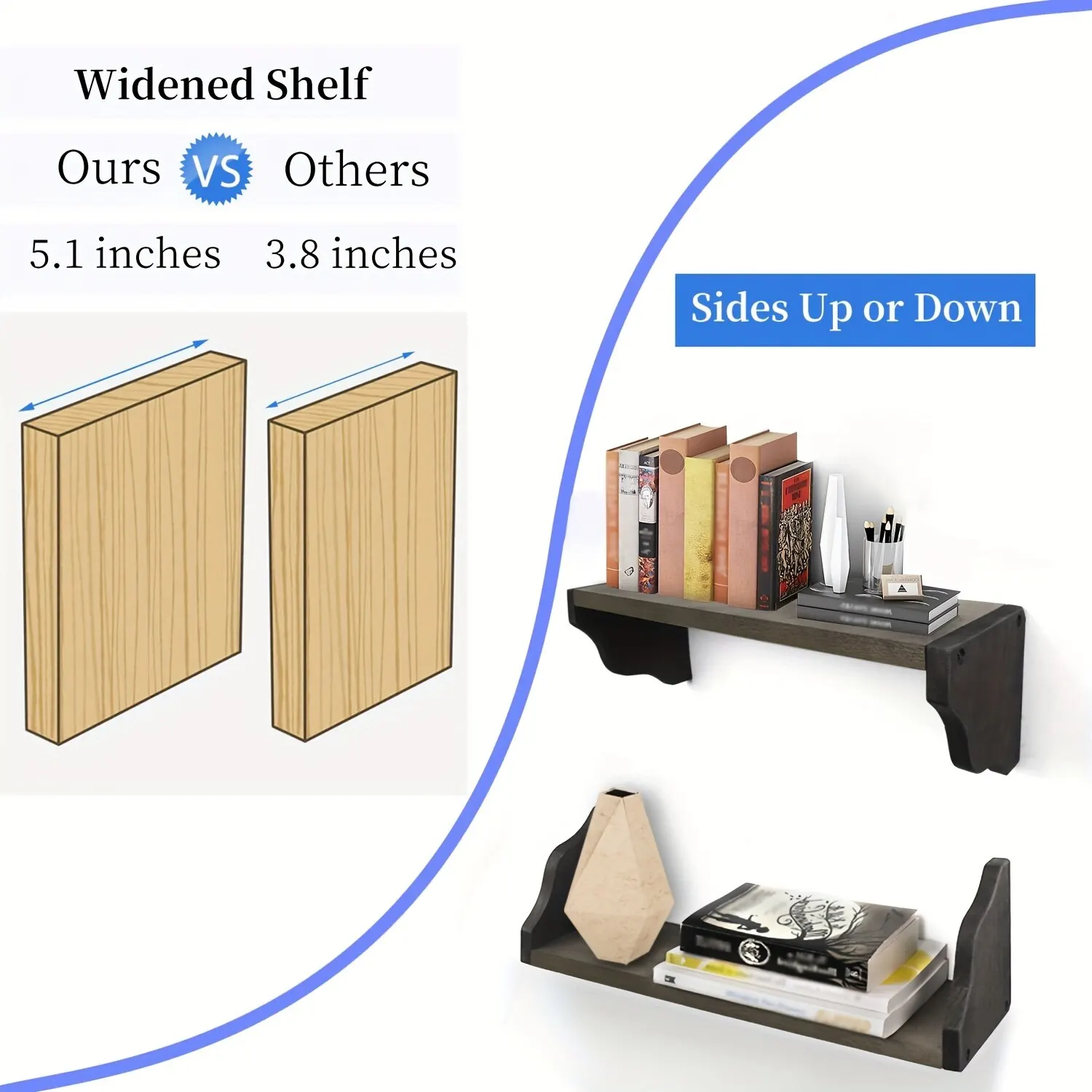3Pcs Black Floating Shelves Rustic Wood Shelves Wall Mounted Shelf For Bathroom Decor Bedroom Living Room Kitchen Bathroom
