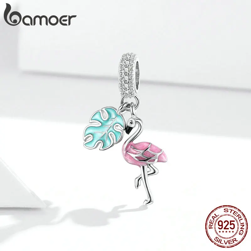 Silver Pandora Flamingo Charms Bamoer 925 Sterling Silver Enamel