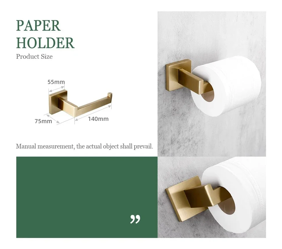 Description Picture 6 of itemBrushed Gold Towel Rack Towel Bar Toilet Paper Holder Toilet Brush Holder Towel Ring 304 stainless steel Bathroom Hardware Set