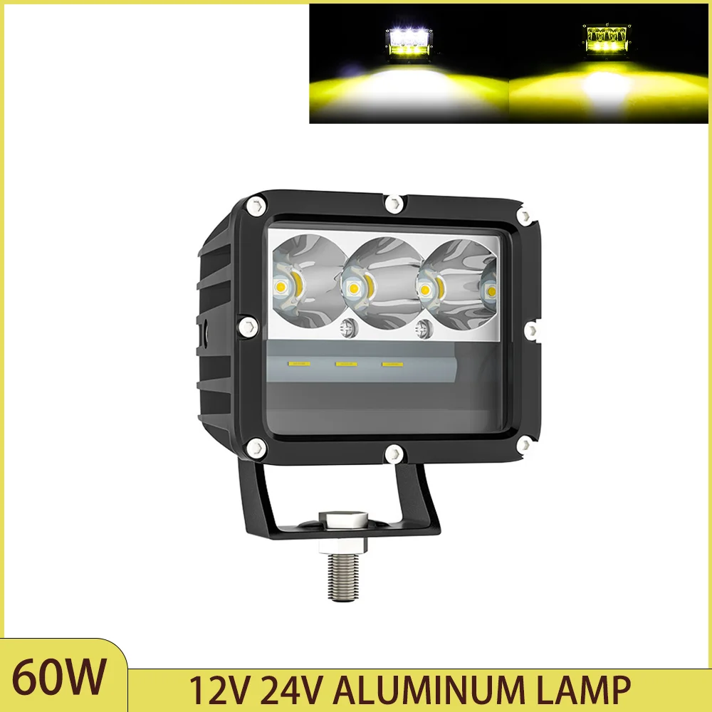 

NORGOS 12V 24V Car LED Working Light A-pillar White and Yellow two-color Spotlights 60W Super Bright 4X4 off-road Lights