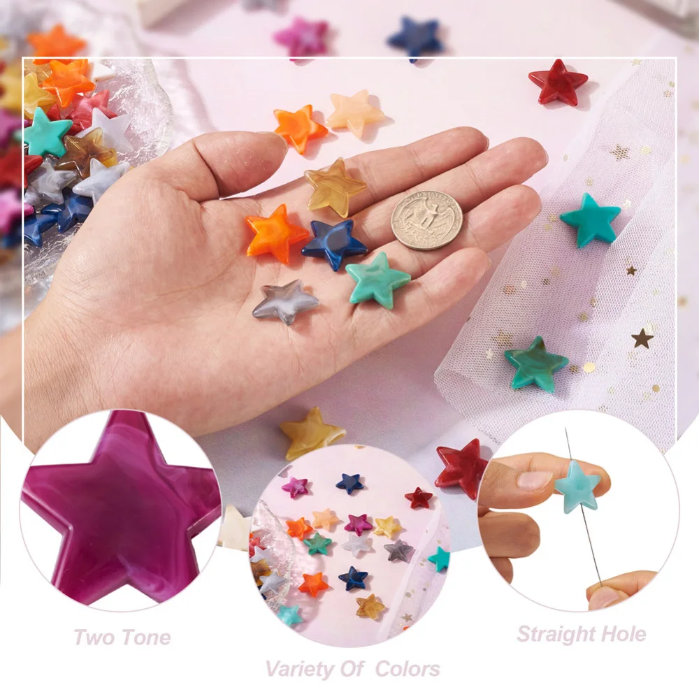 240Pcs 12 Colors Imitation Natural Stone Acrylic Beads Star Loose Spacer Charm Bead For Bracelet Necklace Jewelry DIY Accessory