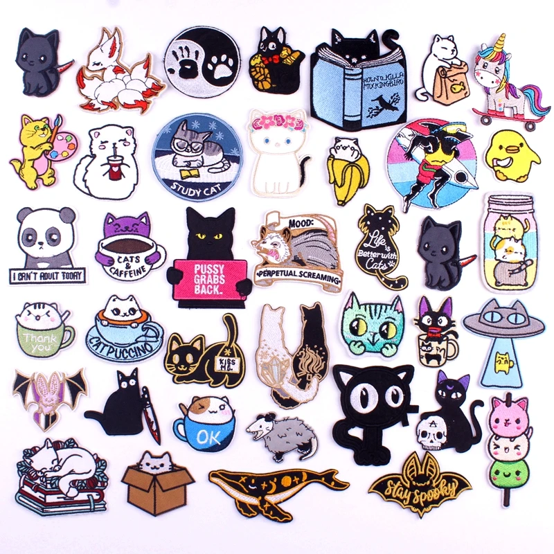 Cute Cat Embroidered Patches For Clothing Thermoadhesive Patches On Kids Clothes Applique DIY Cartoon Badges Animal Stickers