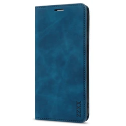 Leather Magnetic Flip Wallet Case with Card Slot and Skin - Friendly Design for iPhone 7 (Blue)