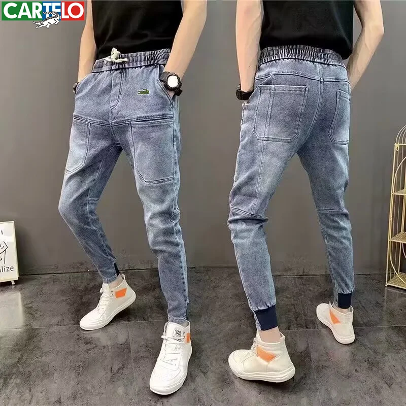 CARTELO Brand 2023 Summer New Embroidered Men's Black Jeans Casual Slim Fashion Thin Premium Slim Fit Small Feet Classic Pants