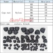 

80pcs/Set Nylon Hexagon Domed Cap Acorn Nuts M3 M4 M5 M6 M8 M10 M12 Ball Head Nut White Black Plastic Round Head Hex Nuts