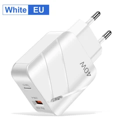 40W PD Fast Charging Dual - Port USB Wall Adapter - EU Plug White