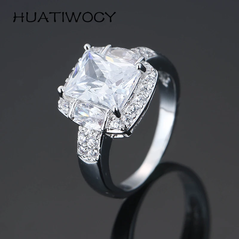 

HUATIWOCY Trendy Finger Rings with Zircon Gemstone Silver 925 Jewelry for Women Wedding Engagement Party Gift Ring Accessories