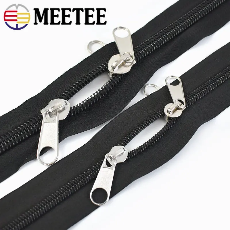 

2/4M 3# 5# 8# 10# Black Nylon Zipper & Zippers Single/Double Sliders Plastic Coil Zip for Backpack Outdoor Tent Sewing Accessory