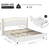 Smart LED Platform Bed Frame with 4 Storage Drawers, Crystal Button-Tufted & Stainless Gold Trim Wingback Headboard/ 2