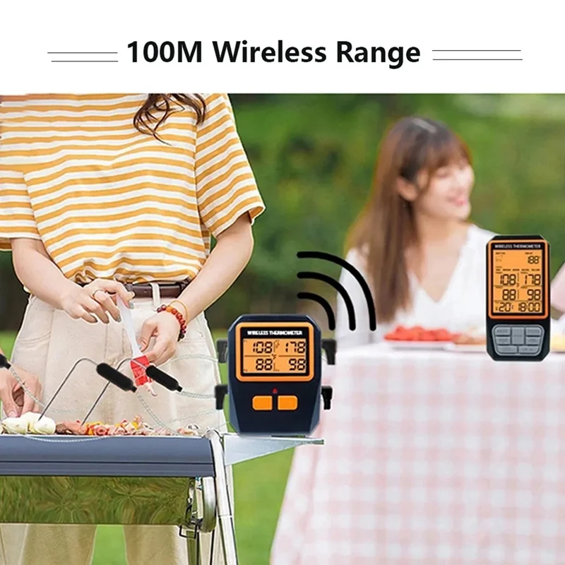 4 Probes Backlight LCD Display 100M Wireless Range Digital Kitchen Cooking BBQ Oven Meat Thermometer With Alarm Easy To Use