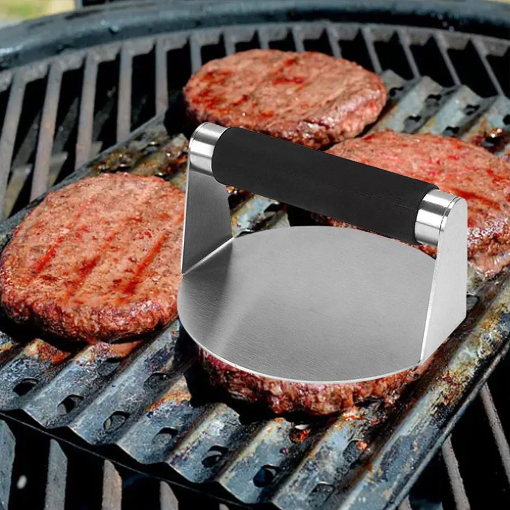 1/2Pcs Stainless Steel 5.5 Inch Grill Press with Anti-Scald Handle Burger Press Round Hamburger Smasher Tool for Bacon Meat