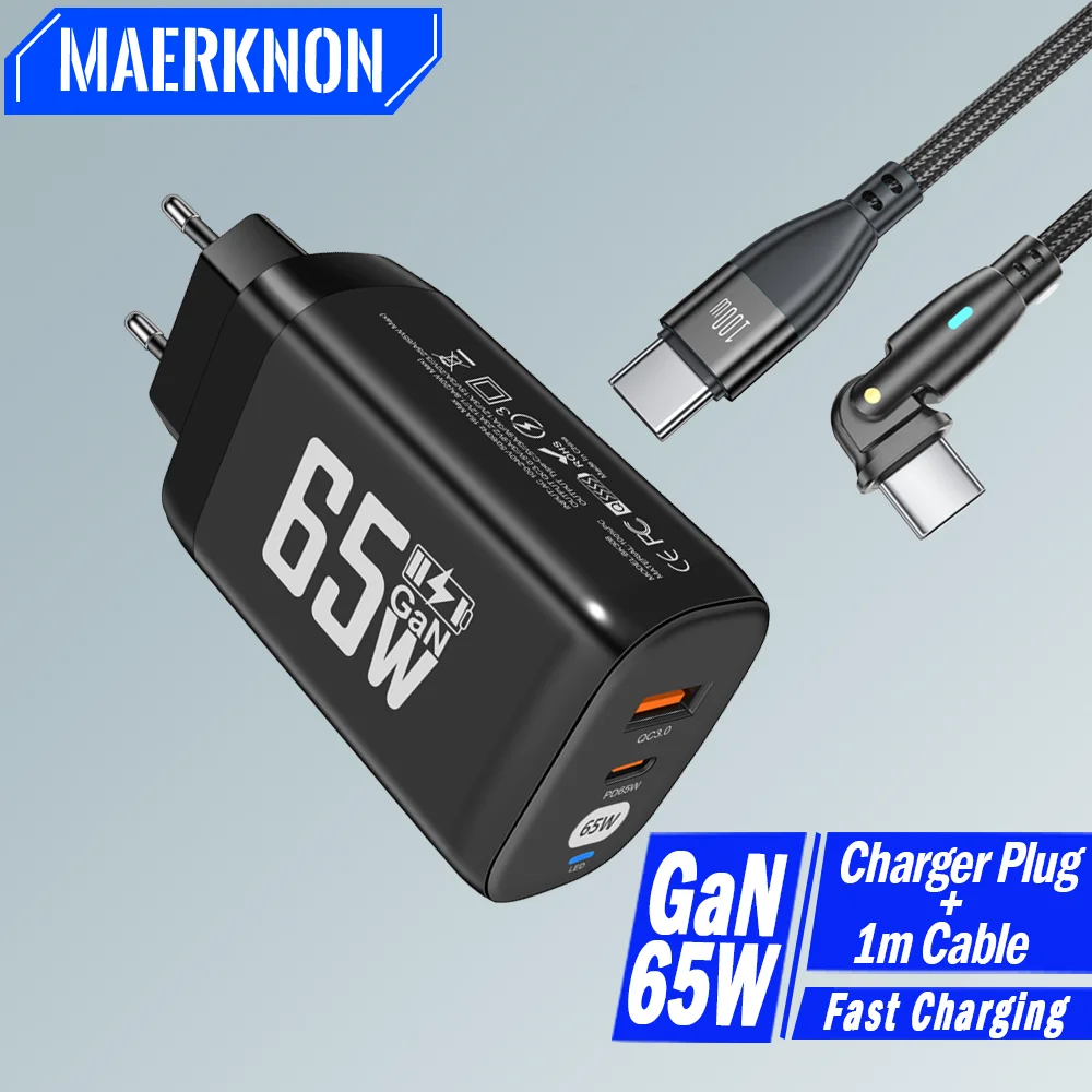 Power Adapter 65W USB C for MacBook Lenovo Xiaomi laptop charger