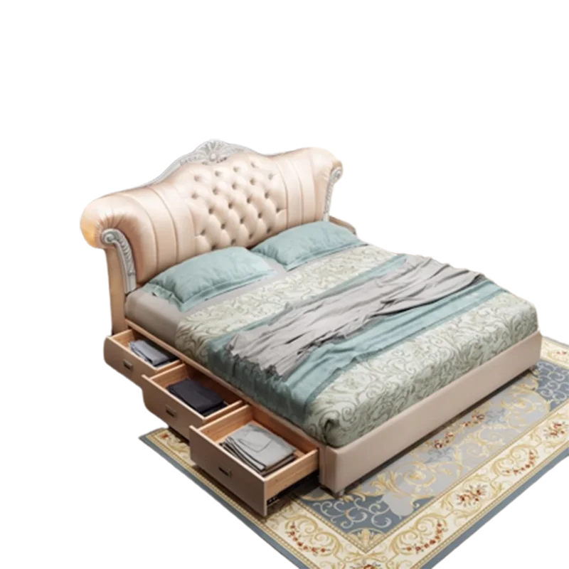 Luxury Kids Bed Double Nordic Wood Drawers Bed Headboard King Size Double Girl Sleeping Cama Matrimonio Bedroom Furniture