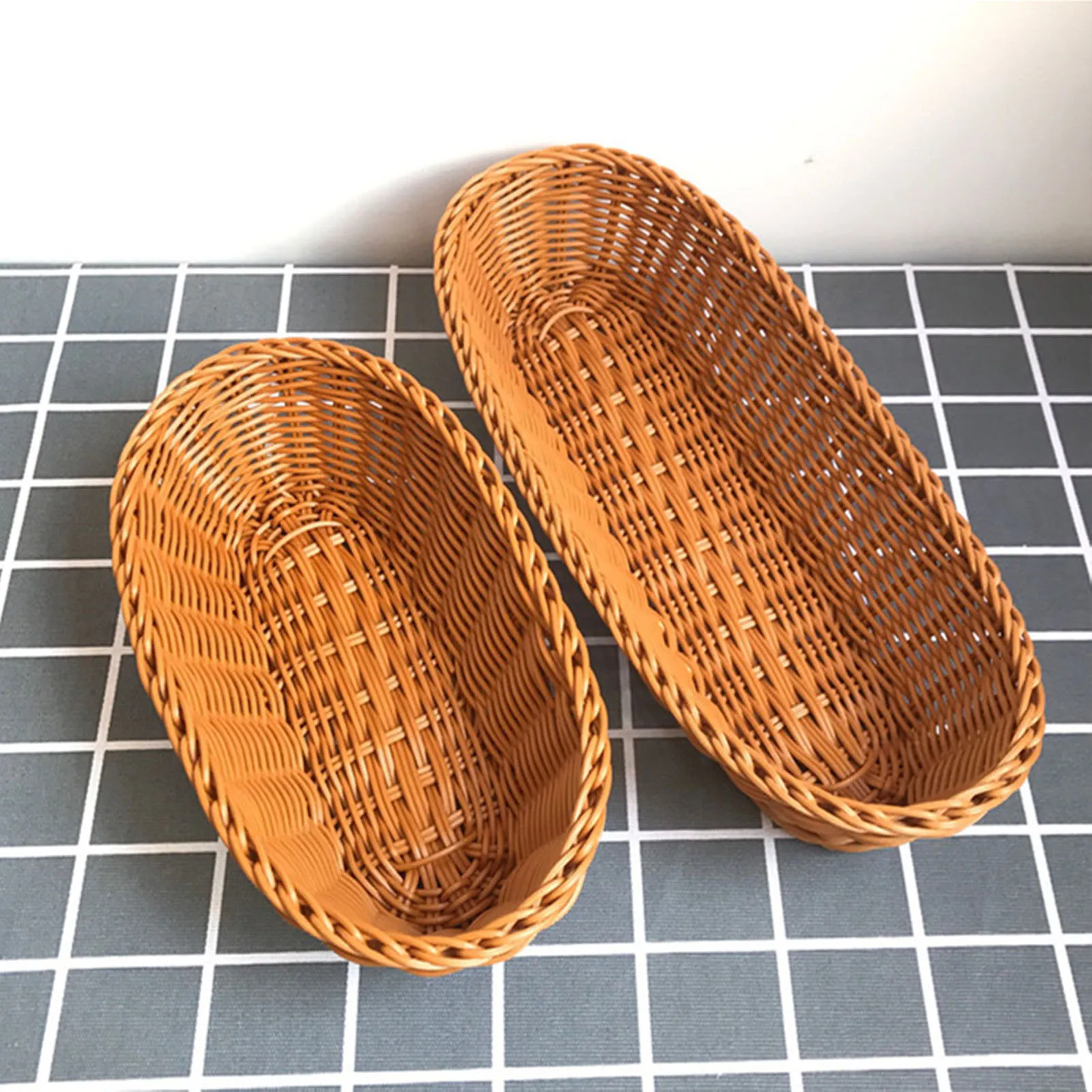 Oval Shaped Fruit Baskets Imitation Rattan Large Capacity Food Basket for Bread Candy Fruit Vegetable Storage Kitchen Supplies 4