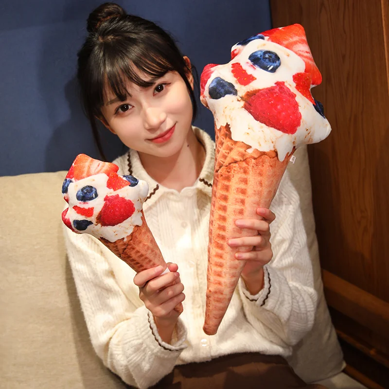 20/50cm Ice Cream Cone Plush Pillow Stuffed Food Summer Snack Cushion Like Real Decor Plushie Peluche Gift 5
