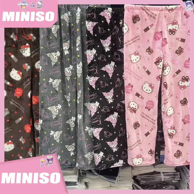 new Halloween cartoon Kuromi flannel autumn and winter warm and loose casual home graffiti casual sleeping pants