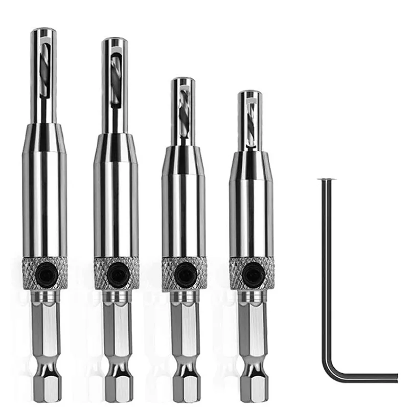 

HOT-Center Drill Bit Set 5 PCS Self Centering Hinge Tapper Core Drill Bit Set For Woodworking, Door Window Drill Bits