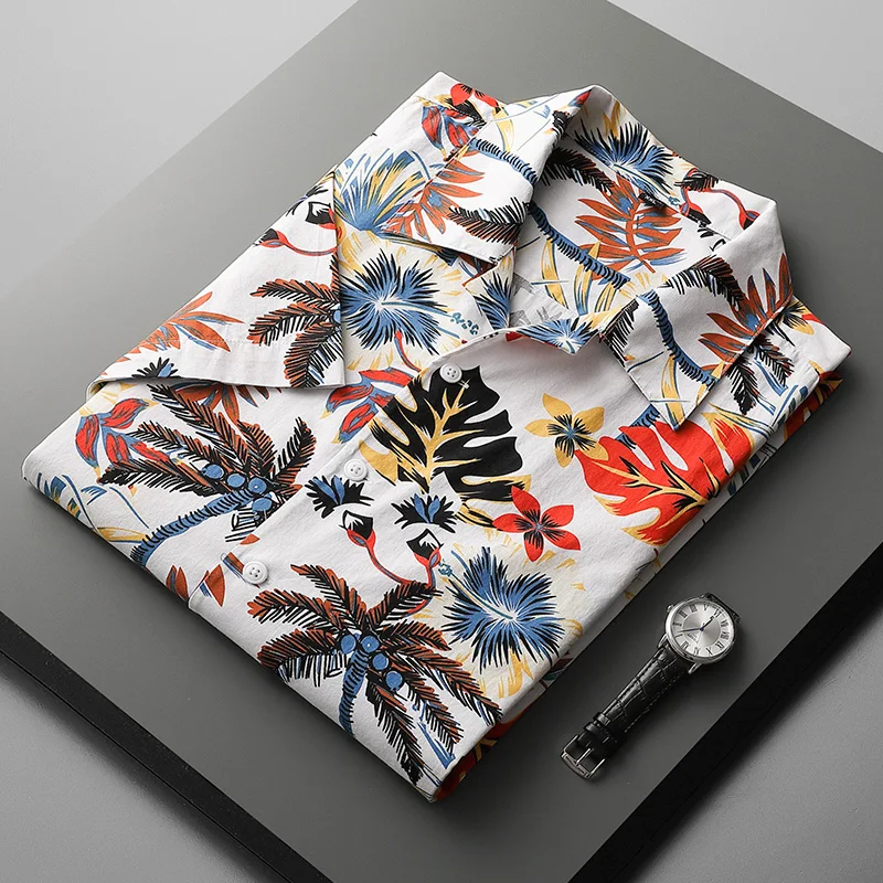 

Plus Size Summer Men's Hawaiian Short Sleeve Shirt Fashion Casual Cotton Thin Floral Shirt Male 5XL 6XL 7XL 8XL