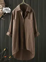 Elegant and Youth Woman Blouses Casual Home Cotton Linen Large Size Single Breasted Commuting Style Long Sleeved Shirt - Image 3
