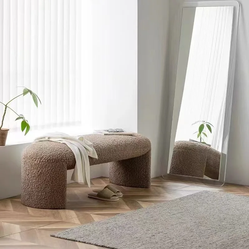 Light luxury simple design bedside bench living room home makeup stool dressing stool Nordic modern lamb fleece change stool