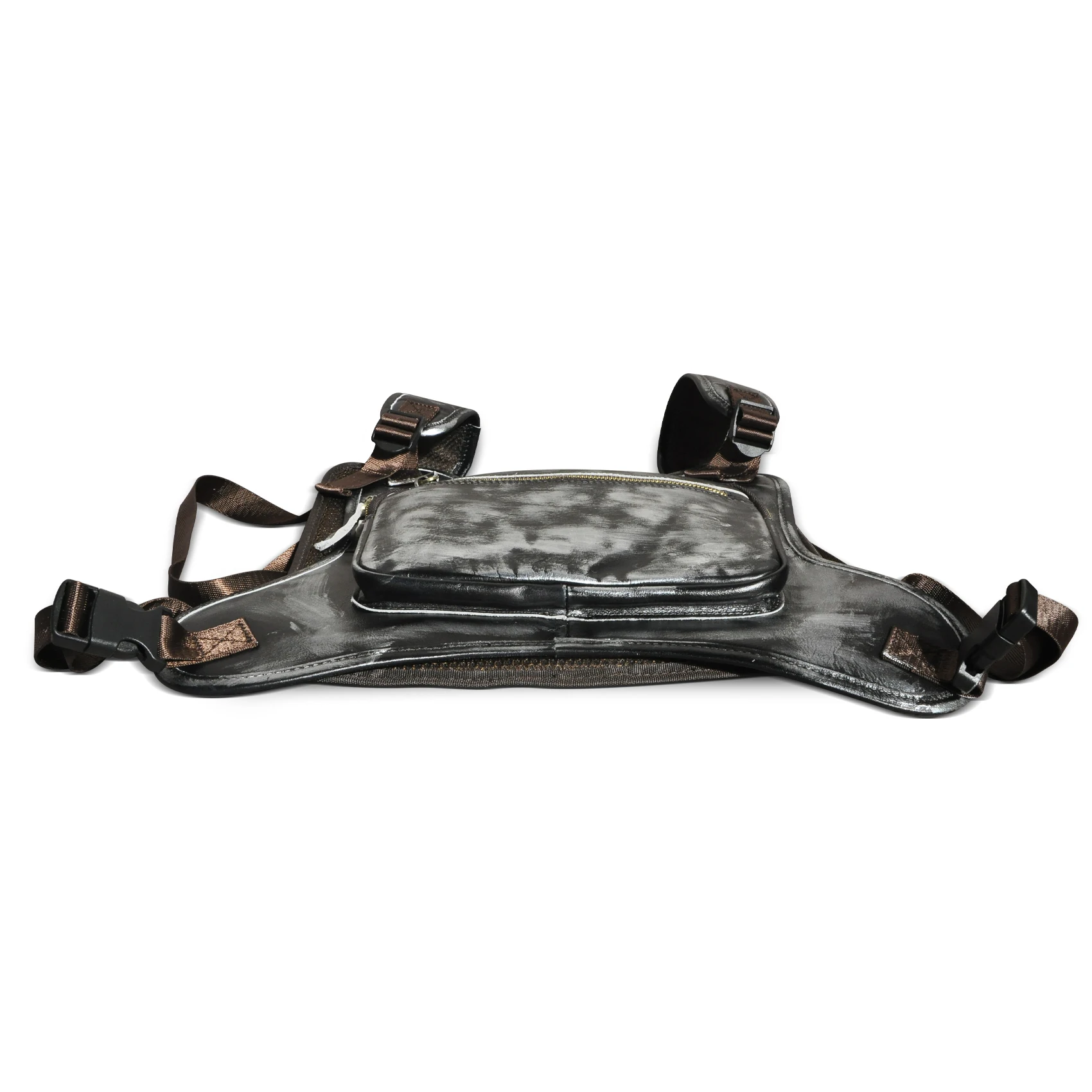Real Thick Leather Vintage Streetwear Men Hip-Hop Chest Bag Two Straps Chest Rig Bag Fashion Rectangle Chest Utility Pack 291 s