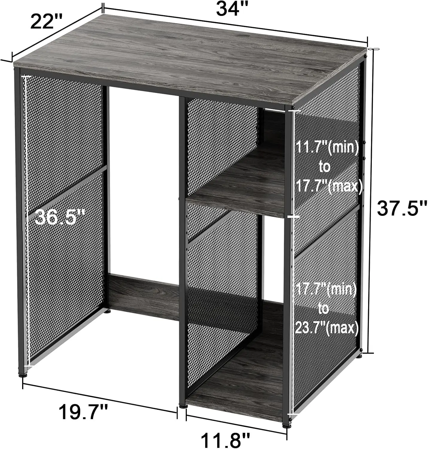 3-Tier Coffee Bar Cabinet with Mini Fridge Space, Heavy-Duty Rustic Grey Microwave Stand Baker Rack, Utility Storage