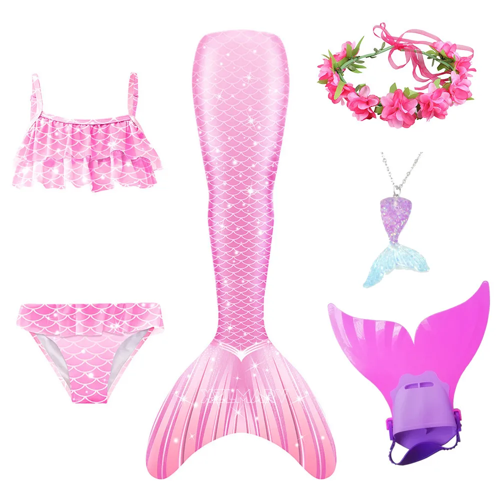 Kids Girls Swimming Mermaid Tail With Monofin Cosplay Children Halloween Party Gift Swimsuit Ariel Mermaid Swimsuit for Swimming