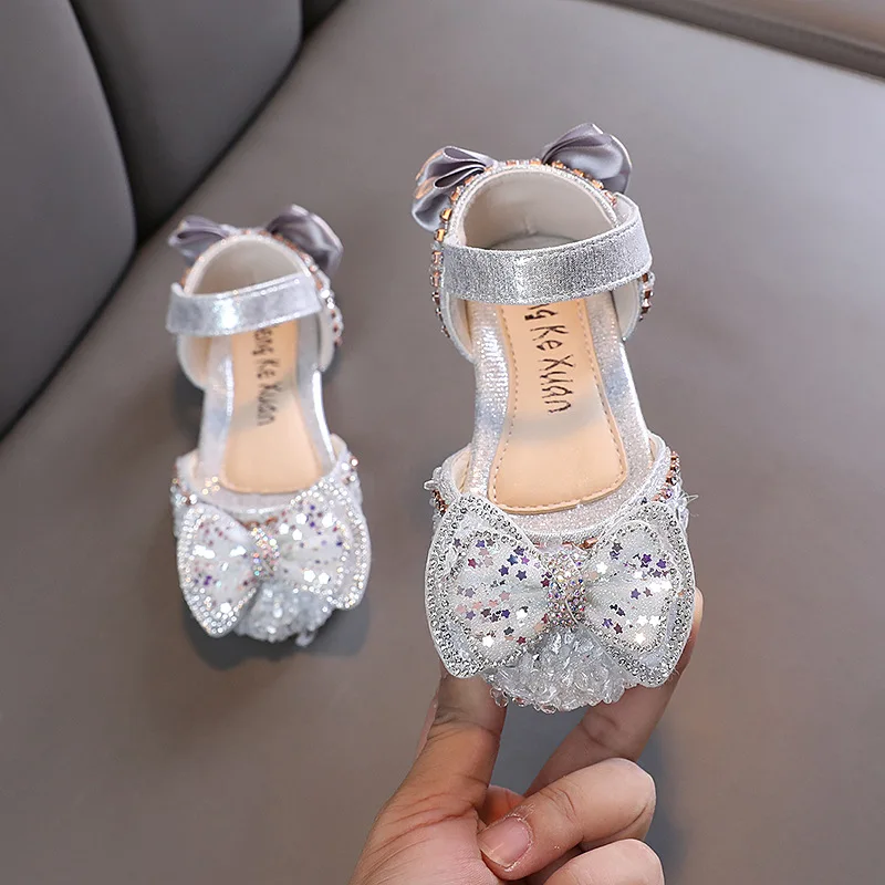 

AINYFU Girls Leather Princess Sandals Children's Big Bow Rhinestones Sandals Baby Kids Casual Dance Shoes Wedding Sandals